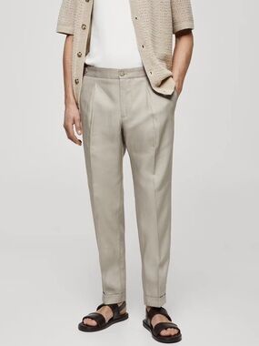 Mango Men’s Linen-Blend Pleated Pants